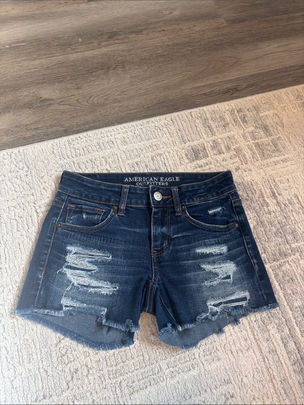 American Eagle Outfitters Navy Blue Distressed Denim Cutoff Shorts